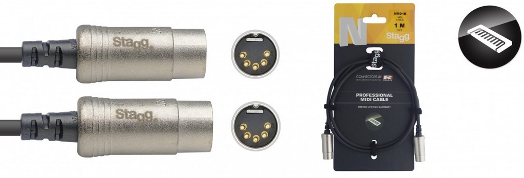 STAGG Audiokabel N-Serie MIDI-Kabel, DIN/DIN (m/m), 1 m Bild 1