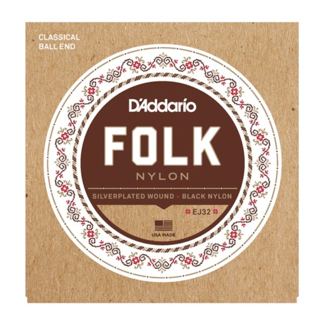 D'Addario EJ 32 Folk Nylon, Ball End, Silver Wound/Black Nylon Trebles Bild 1