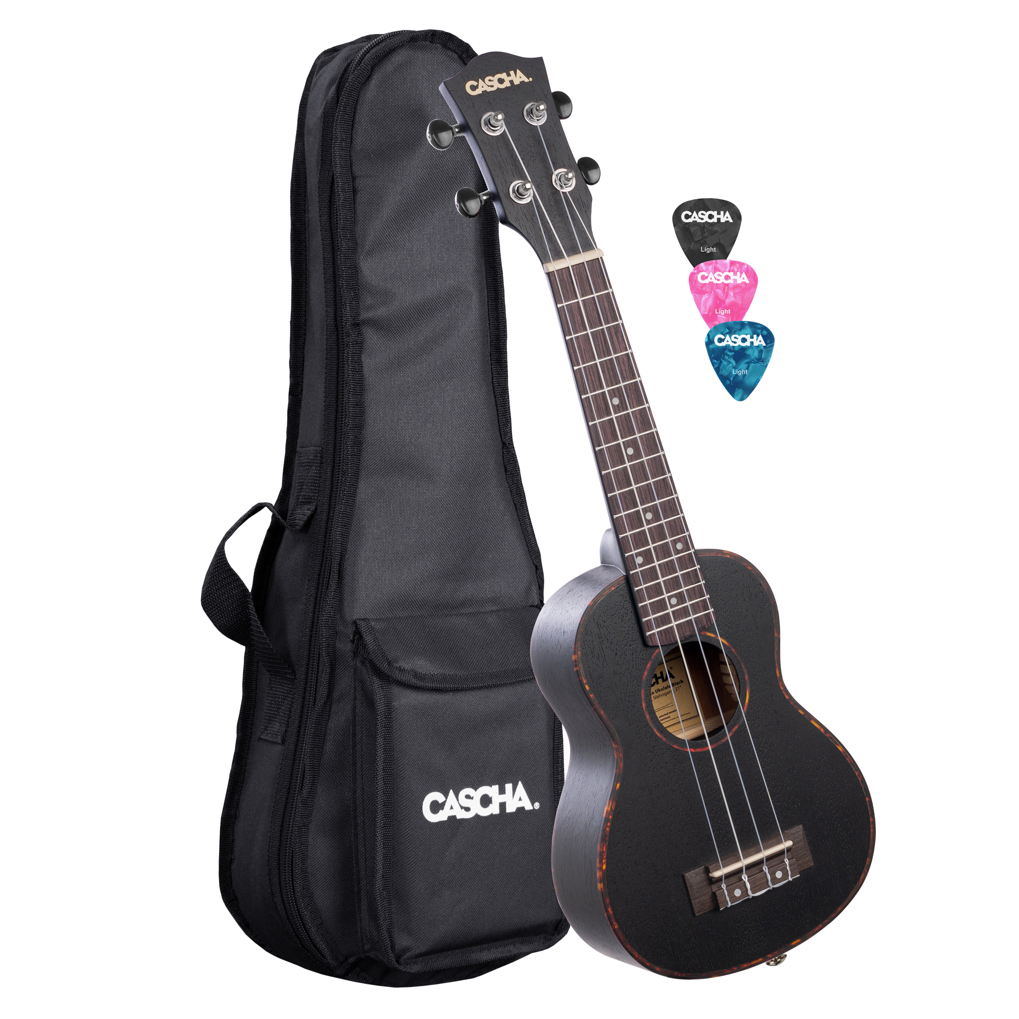 CASCHA Premium Mahagoni Sopran Ukulele Set Schwarz Bild 1
