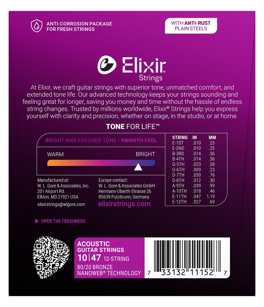 Elixir Bronze Nanoweb Extra Light 010-047 12-Saiter