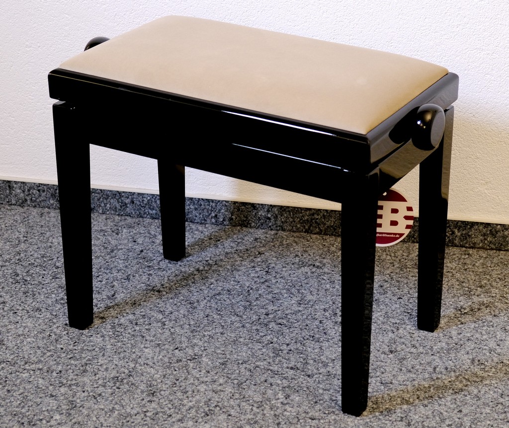 Burghardt Klavierbank B5 Schwarz Hochglanz Polster V02 Stoff Beige