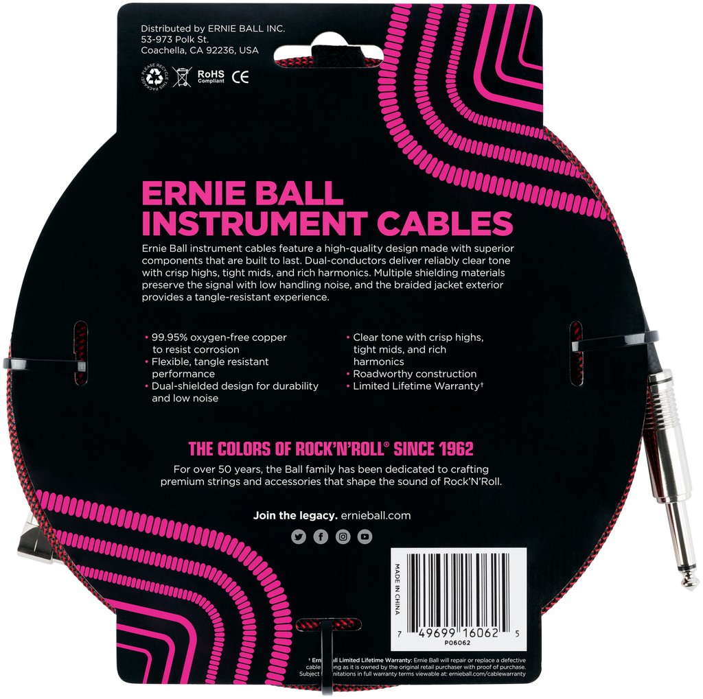 Ernie Ball Instrumentenkabel schwarz/rot Bild 2