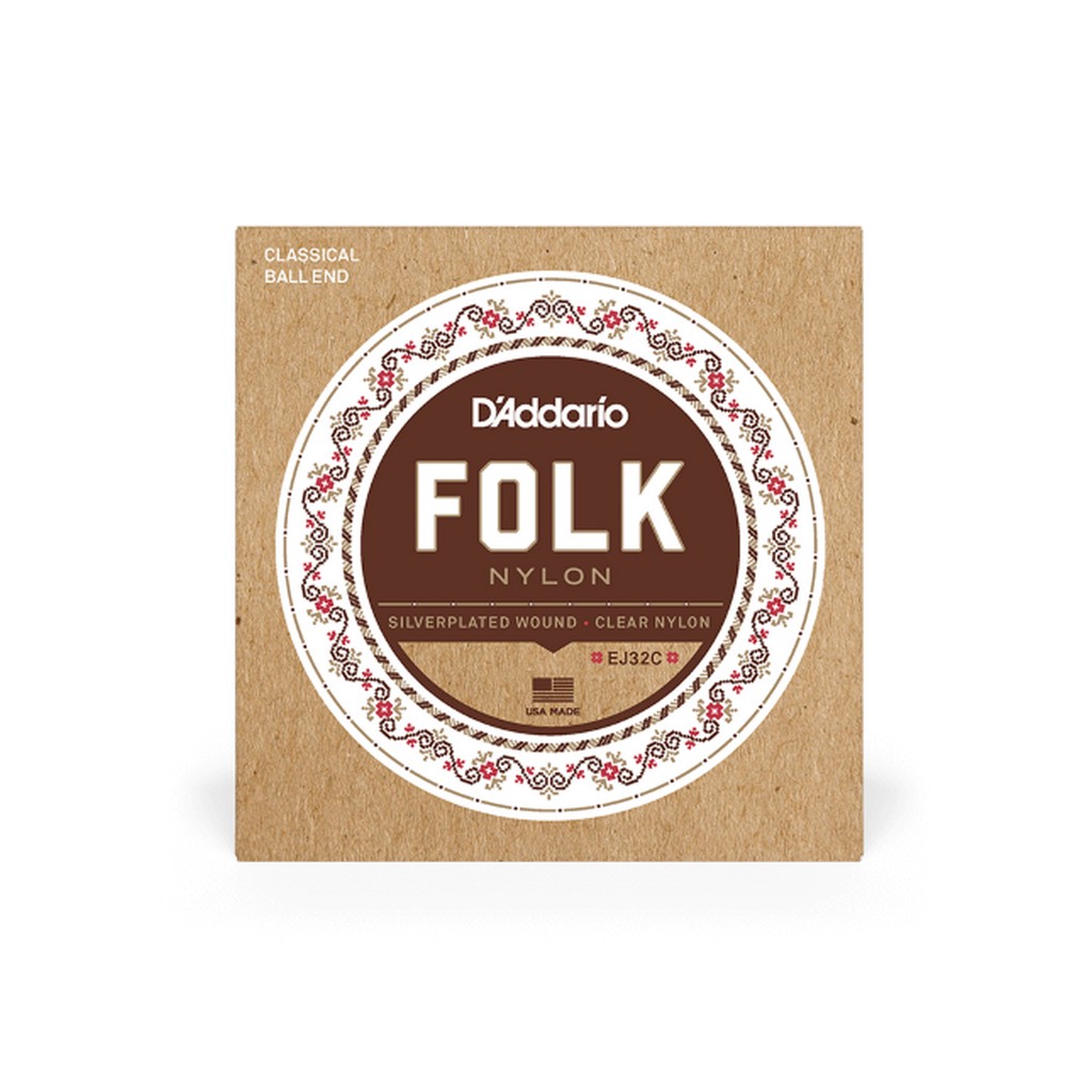 D'Addario EJ 32 C Folk Nylon, Ball End, Silver Wound/Clear Nylon Trebles