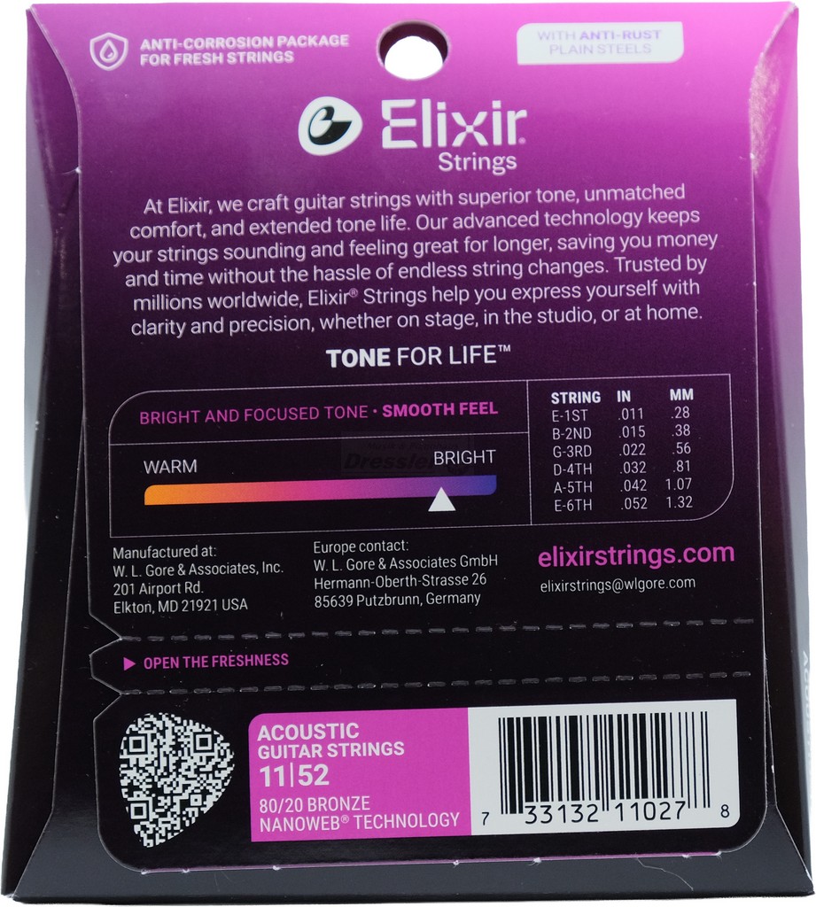 Elixir Bronze Nanoweb Custom Light 011-052