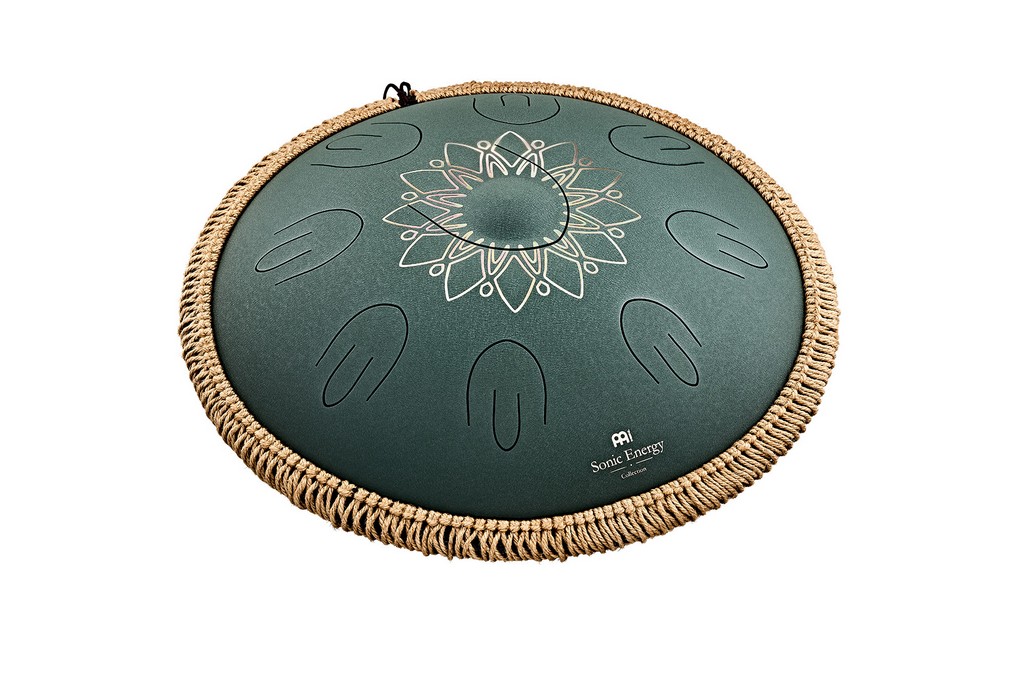MEINL Sonic Energy 16 Octave Steel Tongue Drum, Fis Moll, 9 T�ne, 432 Hz, Dunkelgr�n, Graviertes florales Design