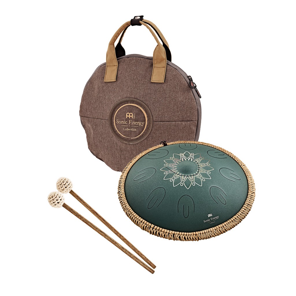 MEINL Sonic Energy 16 Octave Steel Tongue Drum, Fis Moll, 9 T�ne, 432 Hz, Dunkelgr�n, Graviertes florales Design